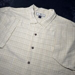 Vintage Tommy Bahama Check Hawaiian 100% Silk Retro Camp Shirt Size Large